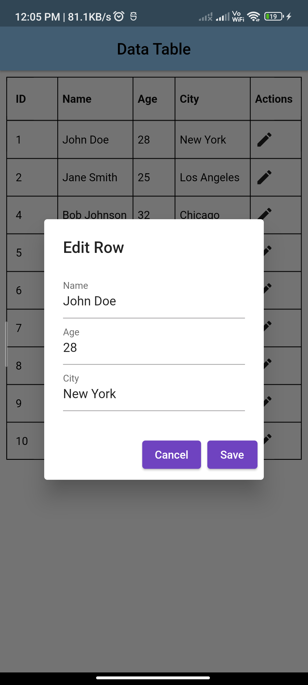 data table