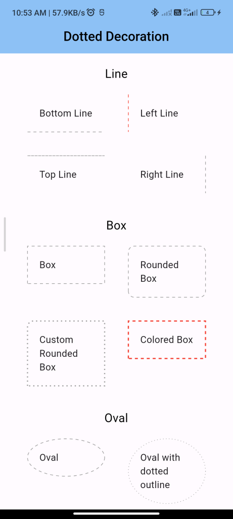 how to implement a DottedLine in flutter using dotted decorations