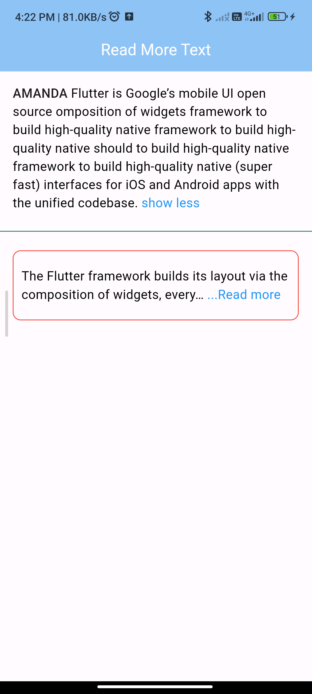 implementing readmore in flutter'