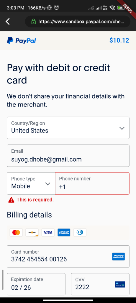 Implementing PayPal Payment Method in Flutter using flutter paypal Package