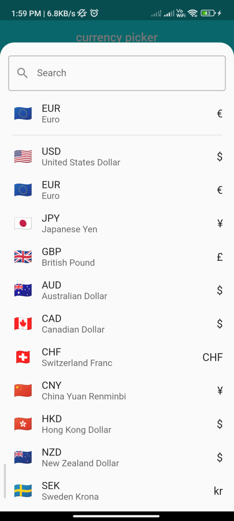 currency picker